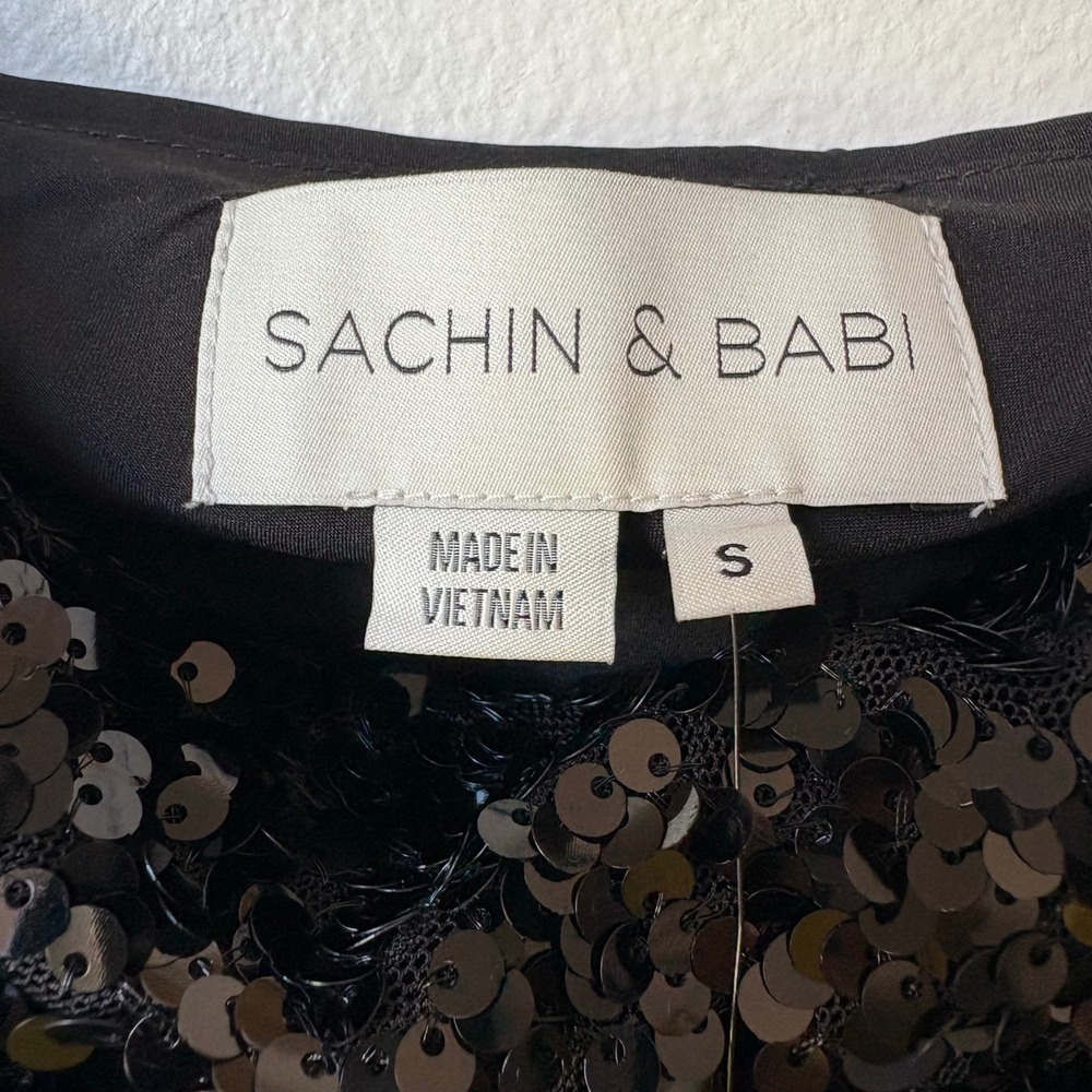 $185 NWT SACHIN & BABI Jesse Sequin Cami Black Prom Formal Party‎ Tank SMALL - Picture 7 of 8